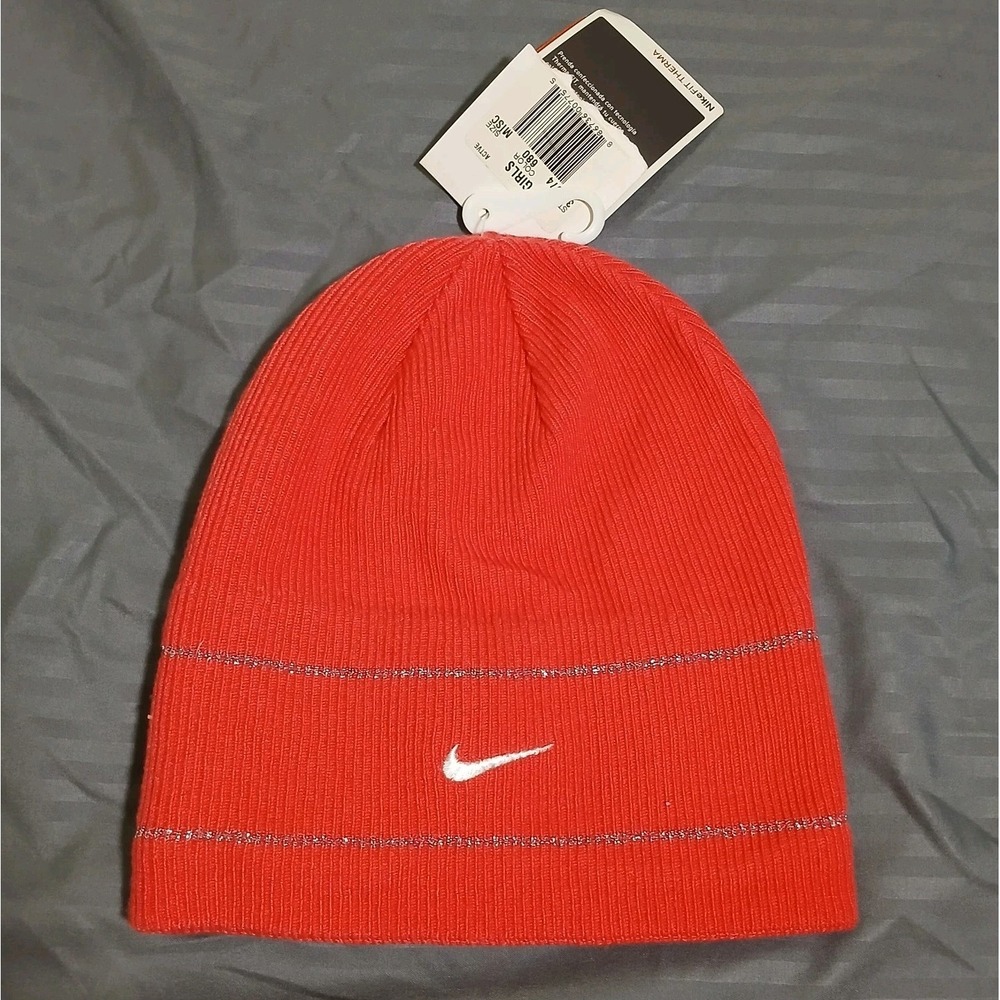 New - Nike Therma-Fit Beanie Girl's Youth Pink Silver Winter Hat‎ Running Cap